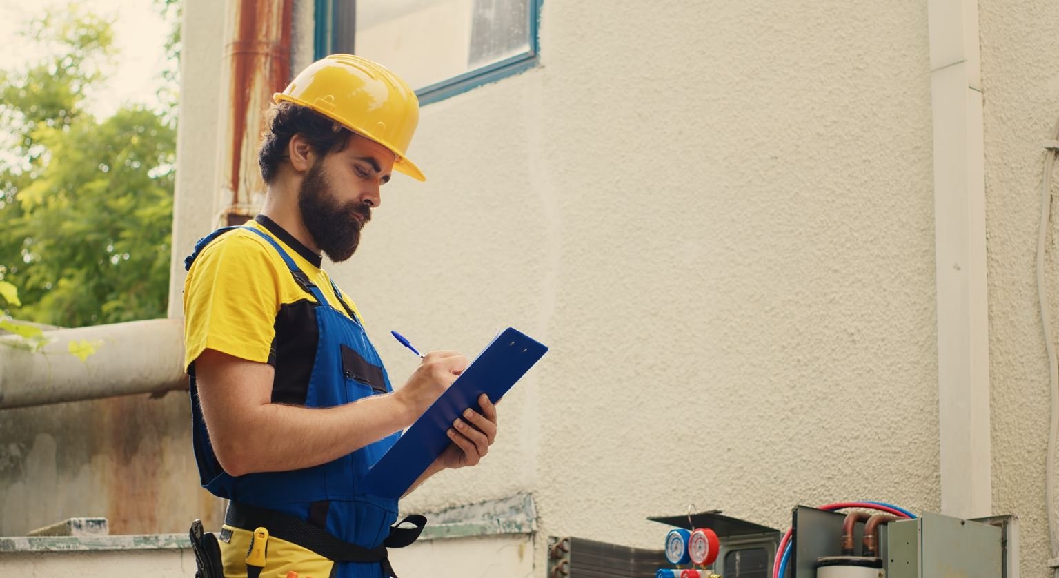 Home inspection cost calculator showing a licensed home inspector examining a residential property exterior